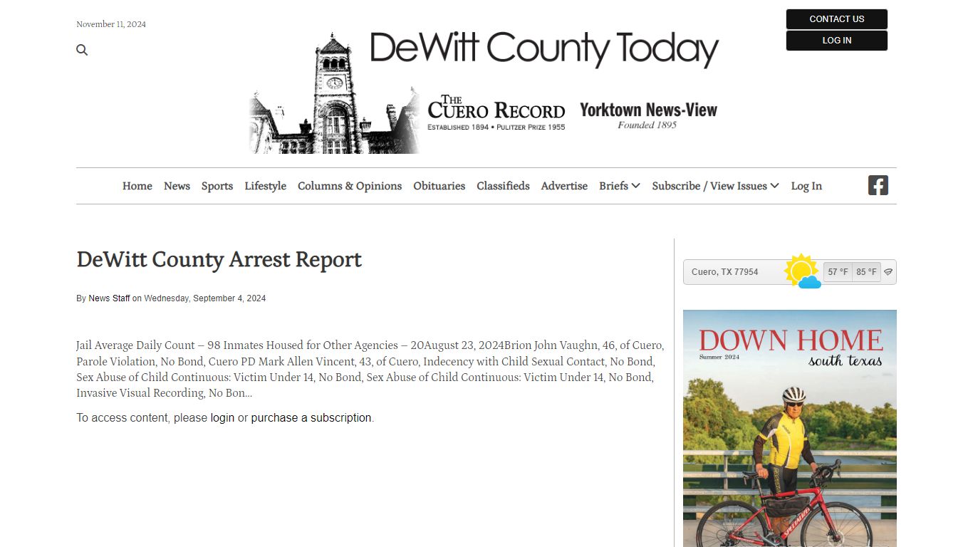 DeWitt County Arrest Report